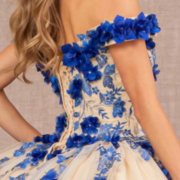 NEW FLOOR LENGTH BALL GOWN WITH FLORAL 3D APPLIQUE GLITTER & LACE UP BACK GL3105 - Picture 10 of 10